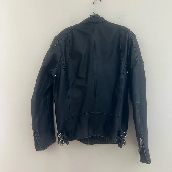 Diesel vintage Black sheepskin Leather Jacket with Quilted Shoulders